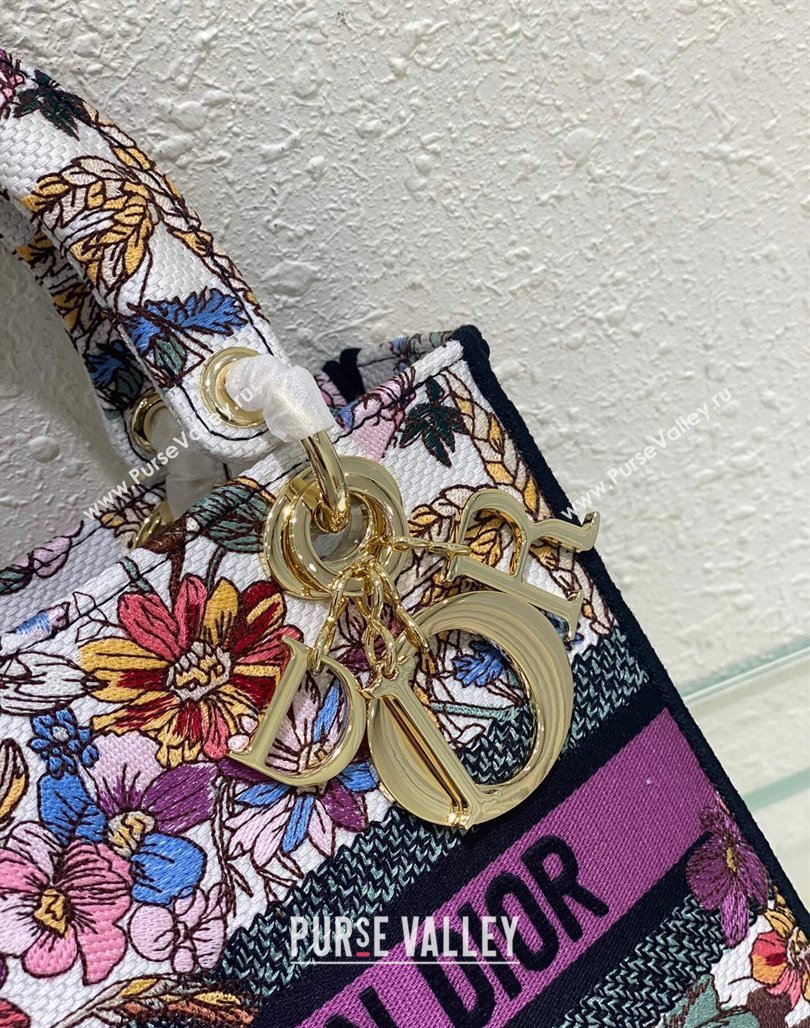 Dior Sac Lady D-lite Medium Bag in Multicolor Dior 4 Saisons Éte Soleil Embroidery Purple 2024 (XXG-240523035)