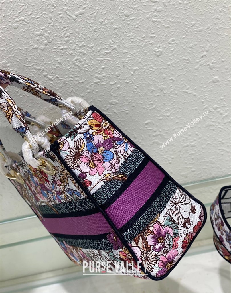 Dior Sac Lady D-lite Medium Bag in Multicolor Dior 4 Saisons Éte Soleil Embroidery Purple 2024 (XXG-240523035)