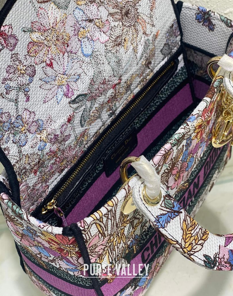 Dior Sac Lady D-lite Medium Bag in Multicolor Dior 4 Saisons Éte Soleil Embroidery Purple 2024 (XXG-240523035)