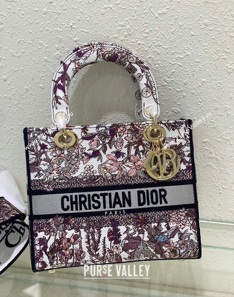 Dior Sac Lady D-lite Medium Bag in Multicolor Dior 4 Saisons Éte Soleil Embroidery Grey 2024 (XXG-240523036)