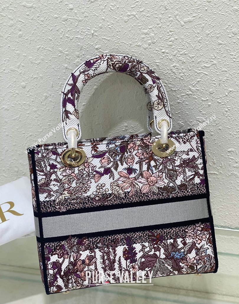 Dior Sac Lady D-lite Medium Bag in Multicolor Dior 4 Saisons Éte Soleil Embroidery Grey 2024 (XXG-240523036)