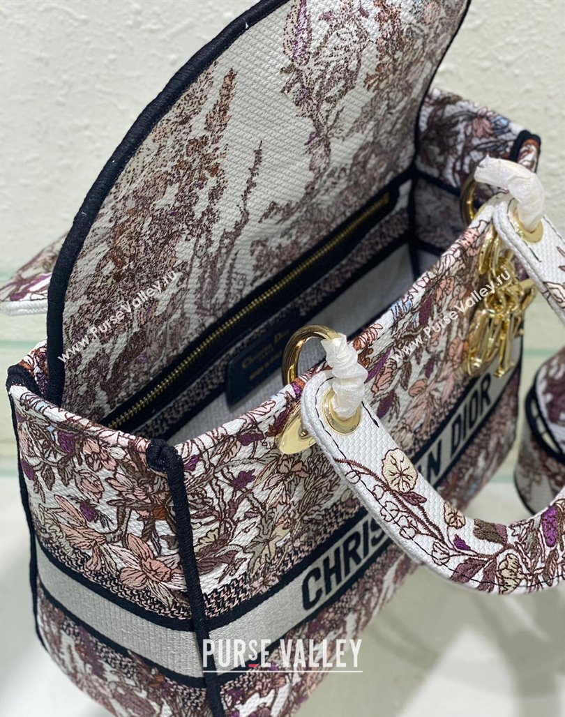 Dior Sac Lady D-lite Medium Bag in Multicolor Dior 4 Saisons Éte Soleil Embroidery Grey 2024 (XXG-240523036)