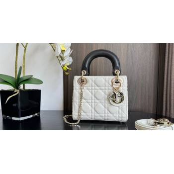 Dior Mini Lady Dior Bag in Two-Tone Cannage Lambskin 0505 White/Black 2024 (XXG-240523059)
