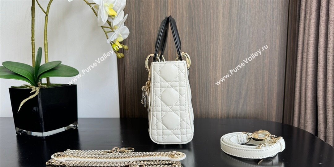 Dior Mini Lady Dior Bag in Two-Tone Cannage Lambskin 0505 White/Black 2024 (XXG-240523059)