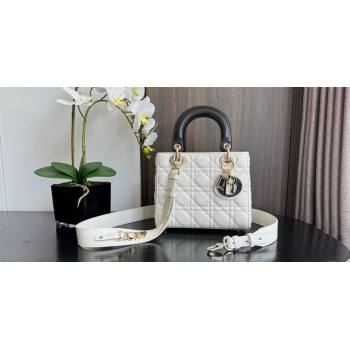 Dior Small Lady My ABCDior Bag in Two-Tone Cannage Lambskin White/Black 2024 (XXG-240523060)