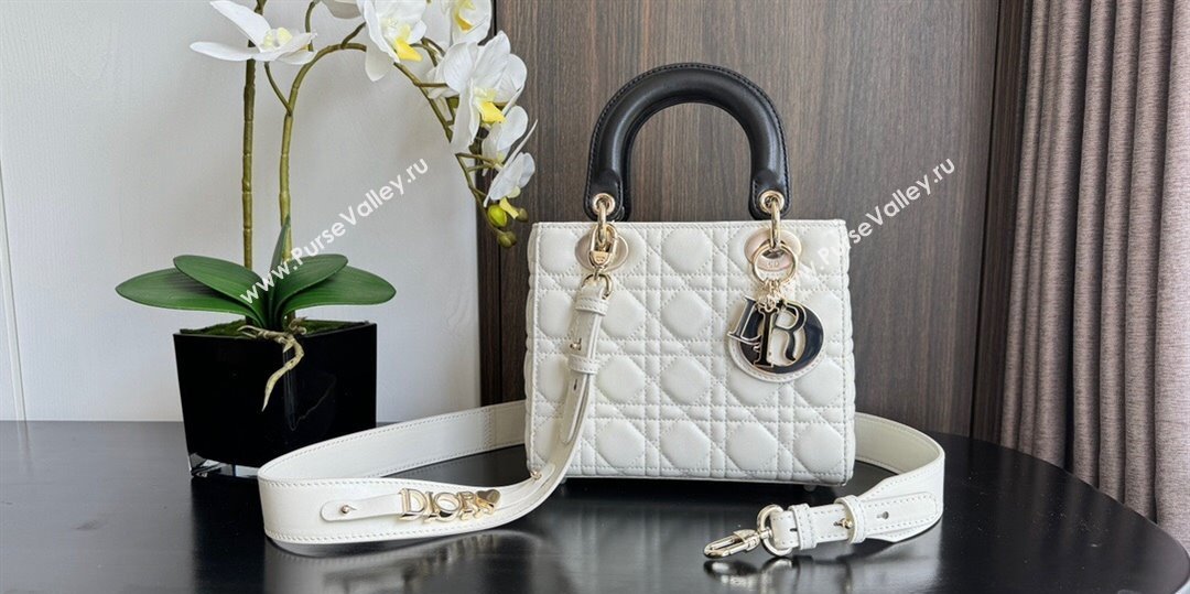 Dior Small Lady My ABCDior Bag in Two-Tone Cannage Lambskin White/Black 2024 (XXG-240523060)