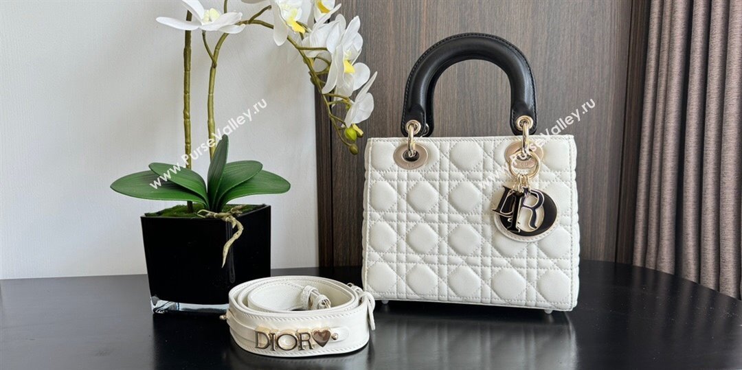 Dior Small Lady My ABCDior Bag in Two-Tone Cannage Lambskin White/Black 2024 (XXG-240523060)