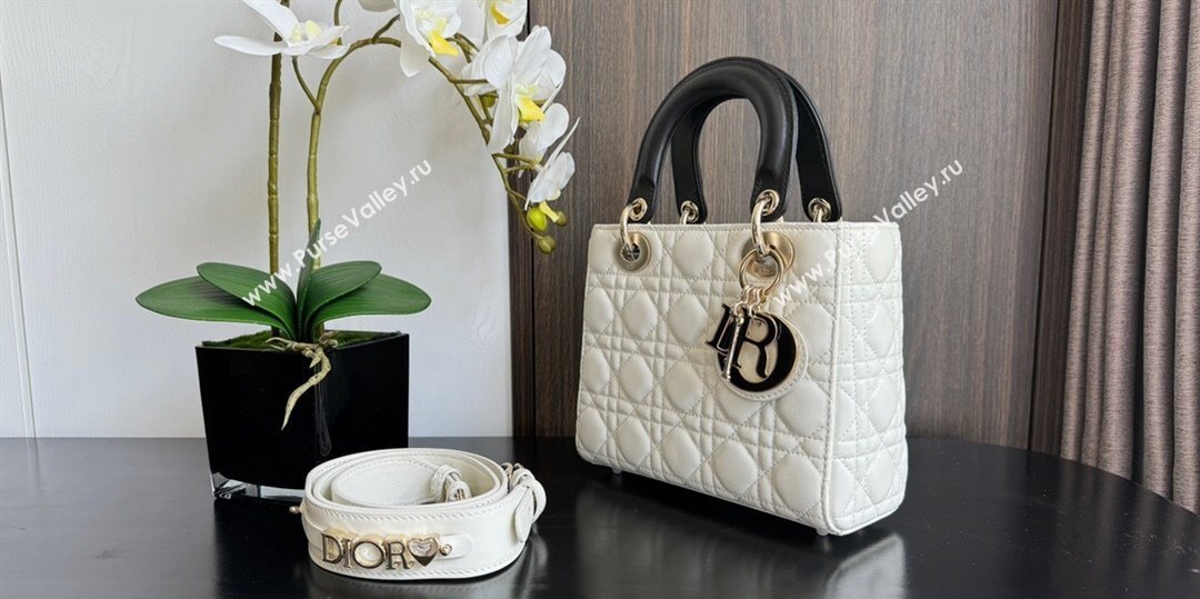 Dior Small Lady My ABCDior Bag in Two-Tone Cannage Lambskin White/Black 2024 (XXG-240523060)