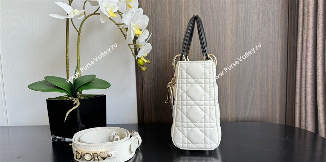 Dior Small Lady My ABCDior Bag in Two-Tone Cannage Lambskin White/Black 2024 (XXG-240523060)