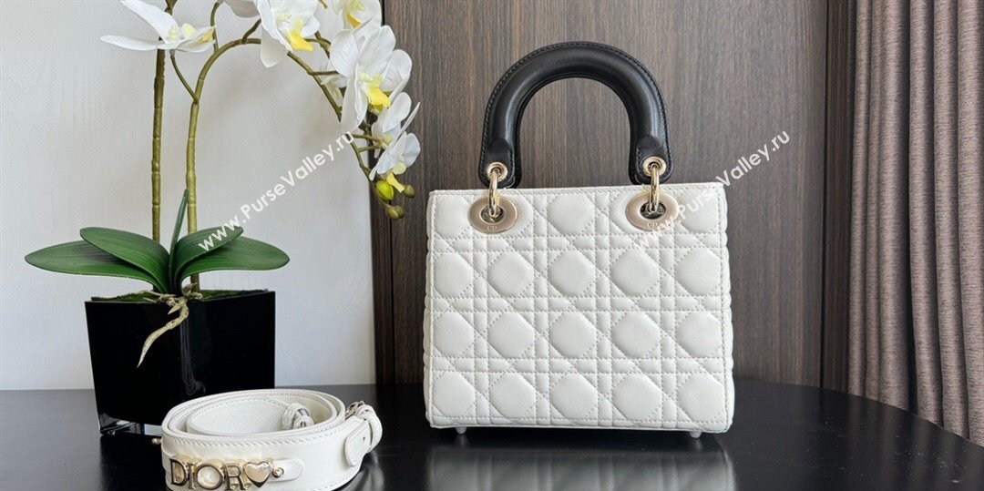 Dior Small Lady My ABCDior Bag in Two-Tone Cannage Lambskin White/Black 2024 (XXG-240523060)