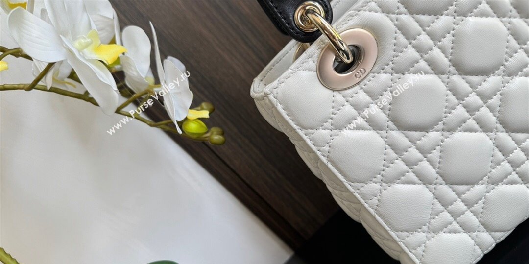 Dior Small Lady My ABCDior Bag in Two-Tone Cannage Lambskin White/Black 2024 (XXG-240523060)