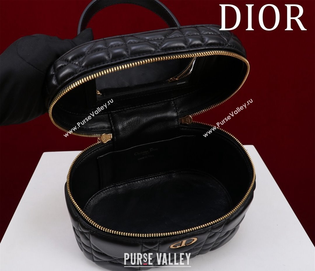 Dior Caro Small Vanity Case in Black Macrocannage Lambskin 2024 (XXG-240523006)