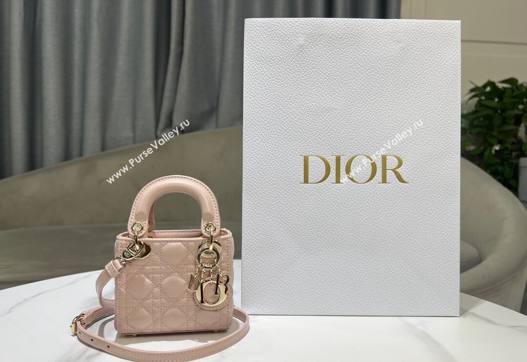 Dior Micro Lady Dior Bag in Powder Pink Cannage Lambskin 2024 0523 (BF-240523053)