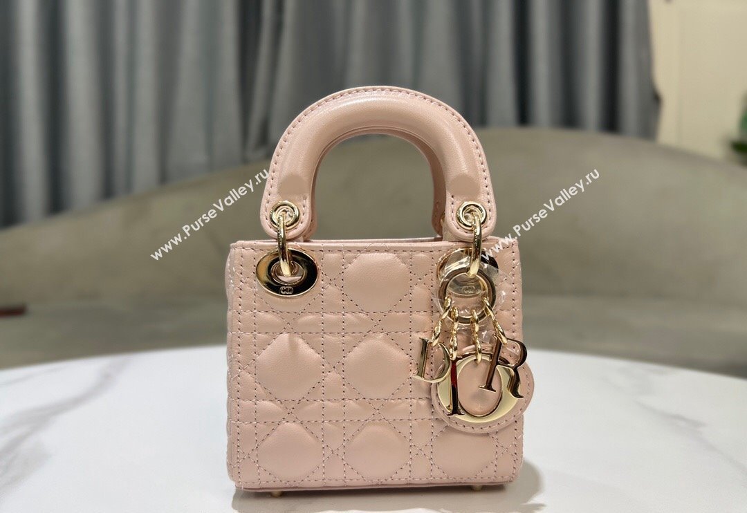 Dior Micro Lady Dior Bag in Powder Pink Cannage Lambskin 2024 0523 (BF-240523053)