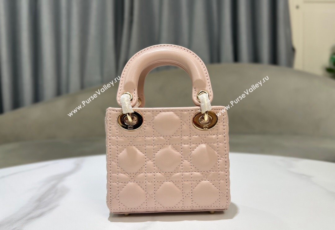 Dior Micro Lady Dior Bag in Powder Pink Cannage Lambskin 2024 0523 (BF-240523053)