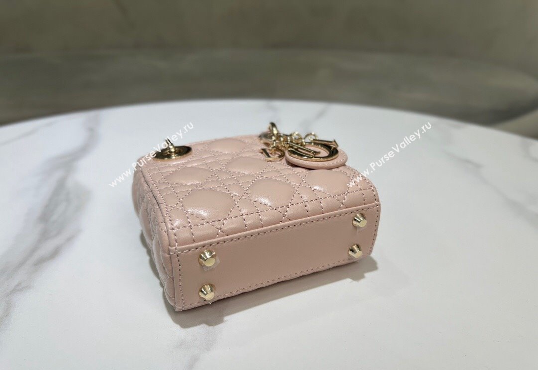 Dior Micro Lady Dior Bag in Powder Pink Cannage Lambskin 2024 0523 (BF-240523053)