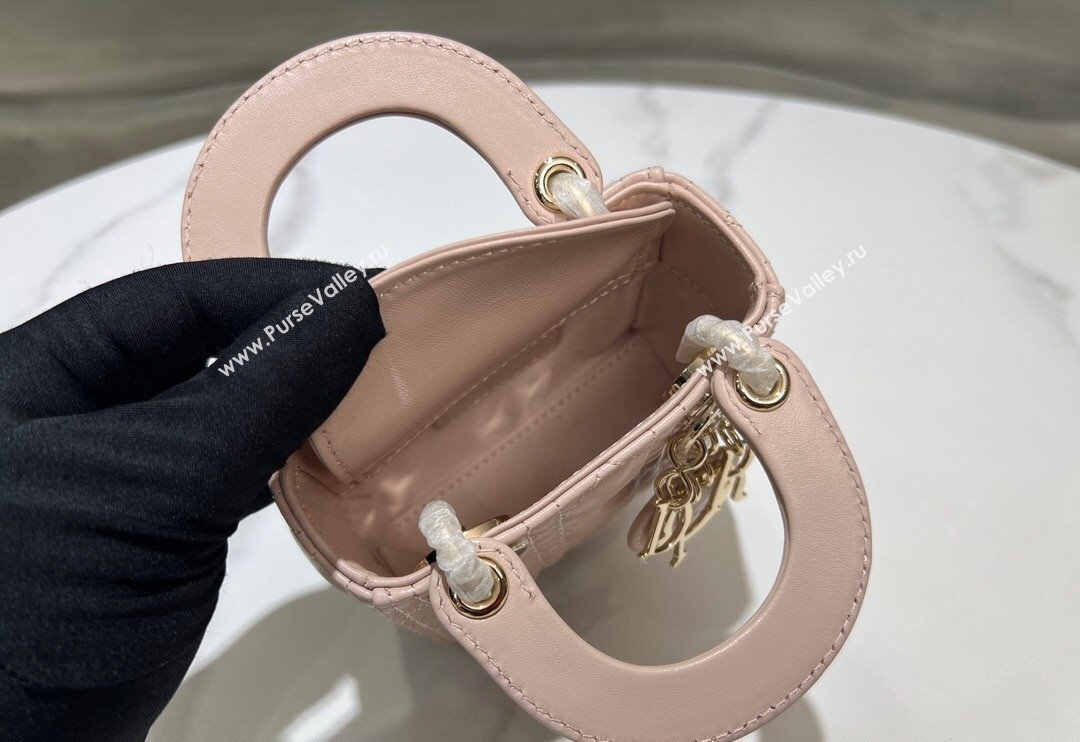 Dior Micro Lady Dior Bag in Powder Pink Cannage Lambskin 2024 0523 (BF-240523053)