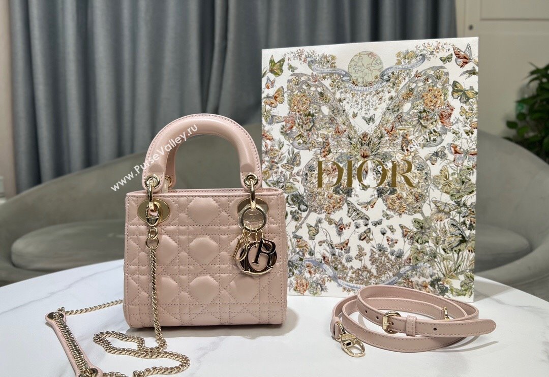 Dior Mini Lady Dior Bag in Powder Pink Cannage Lambskin 2024 0523 (XXG-240523054)