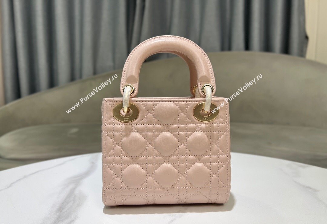 Dior Mini Lady Dior Bag in Powder Pink Cannage Lambskin 2024 0523 (XXG-240523054)