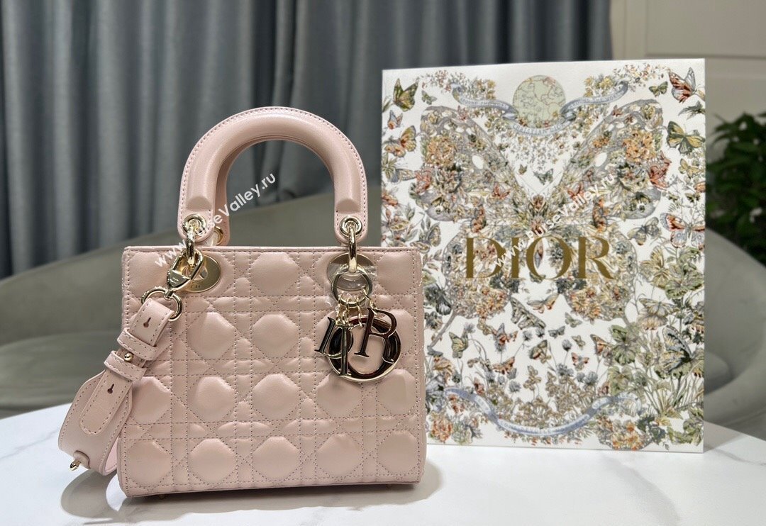 Dior Small Lady My ABCDior Bag in Powder Pink Cannage Lambskin 2024 0523 (XXG-240523055)