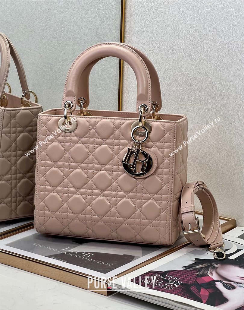 Dior Medium Lady Dior Bag in Powder Pink Cannage Lambskin 2024 0523 (XXG-240523058)