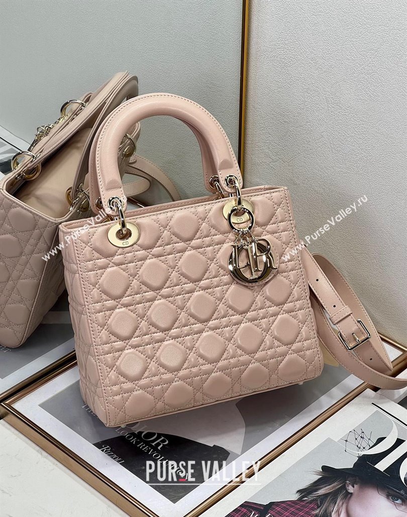 Dior Medium Lady Dior Bag in Powder Pink Cannage Lambskin 2024 0523 (XXG-240523058)