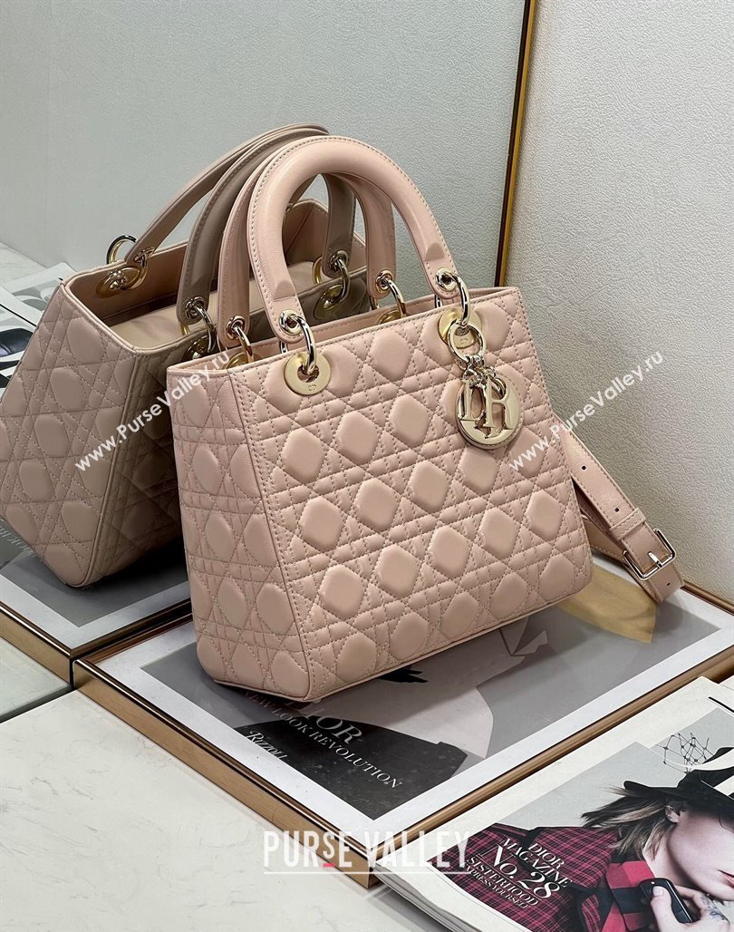 Dior Medium Lady Dior Bag in Powder Pink Cannage Lambskin 2024 0523 (XXG-240523058)