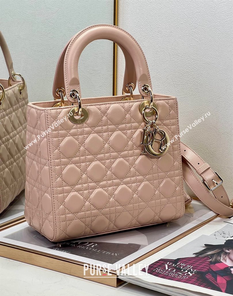 Dior Medium Lady Dior Bag in Powder Pink Cannage Lambskin 2024 0523 (XXG-240523058)