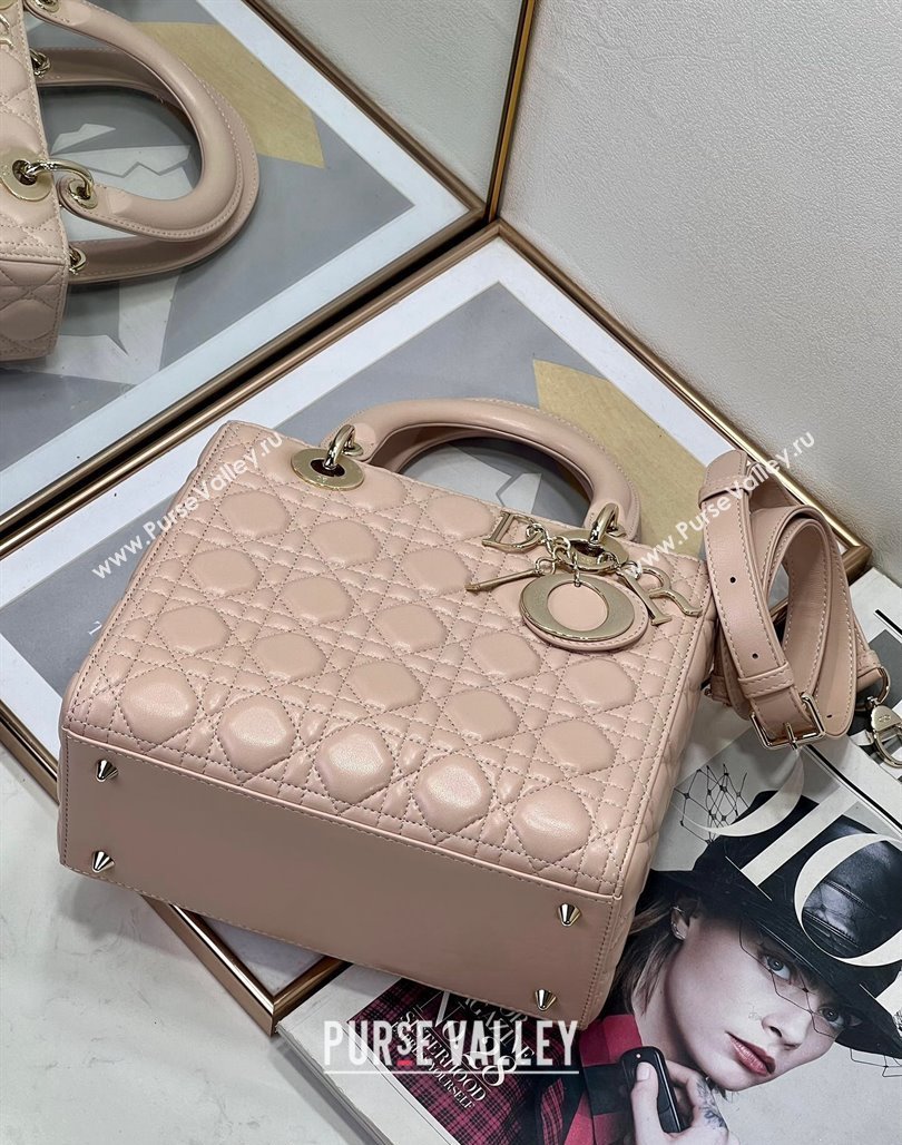 Dior Medium Lady Dior Bag in Powder Pink Cannage Lambskin 2024 0523 (XXG-240523058)