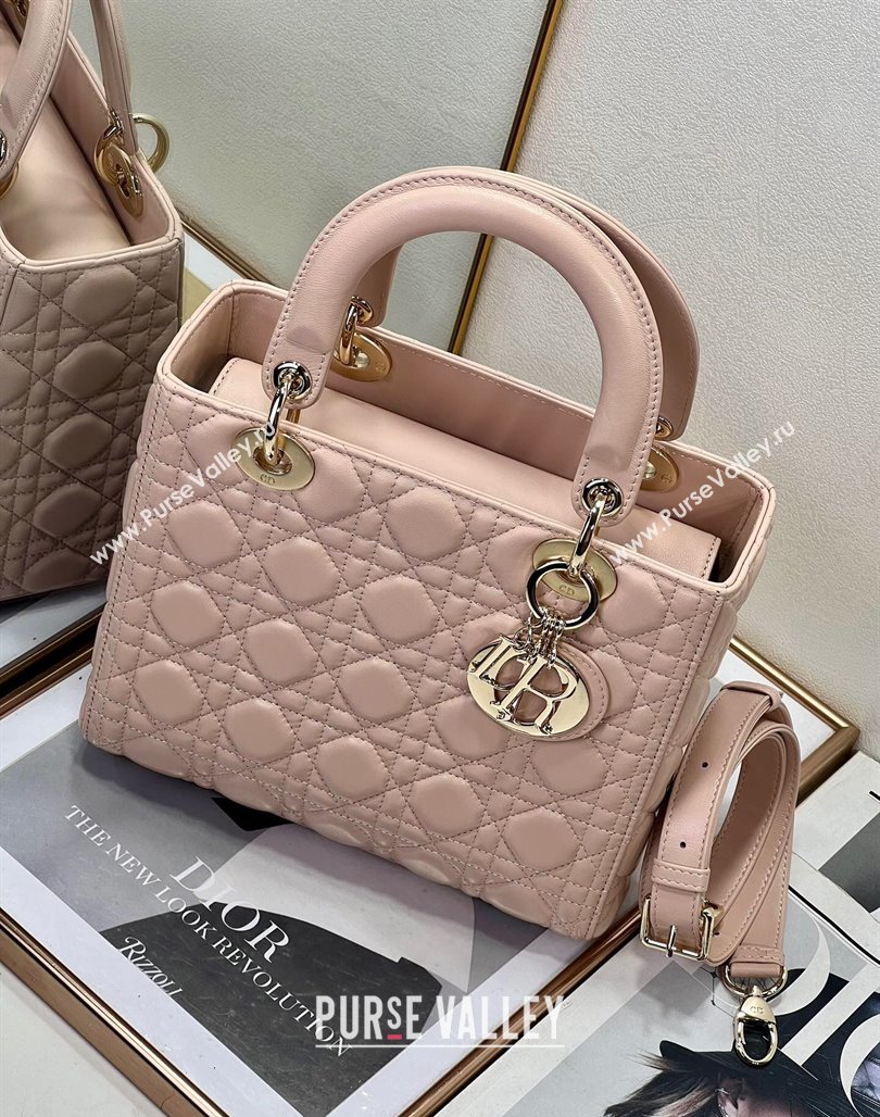 Dior Medium Lady Dior Bag in Powder Pink Cannage Lambskin 2024 0523 (XXG-240523058)