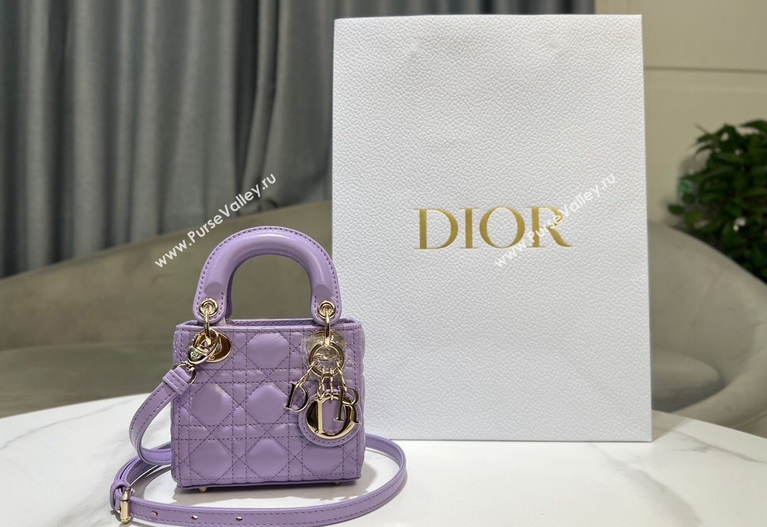 Dior Micro Lady Dior Bag in Lilac Purple Cannage Lambskin 2024 0523 (BF-240523063)