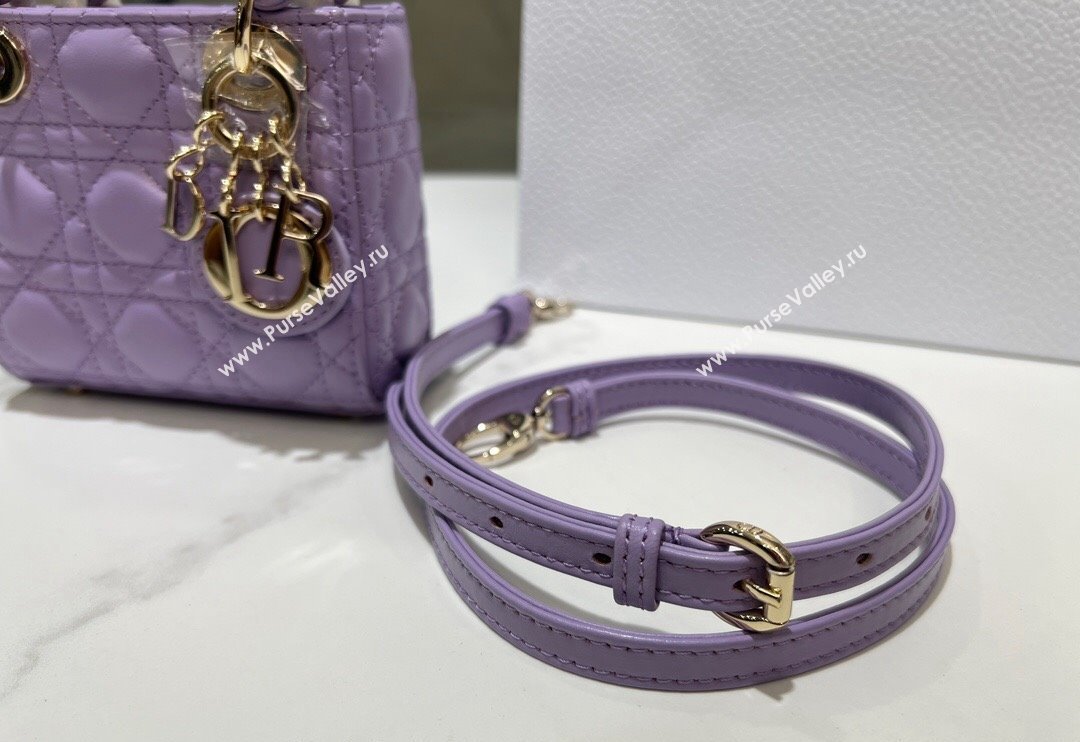 Dior Micro Lady Dior Bag in Lilac Purple Cannage Lambskin 2024 0523 (BF-240523063)