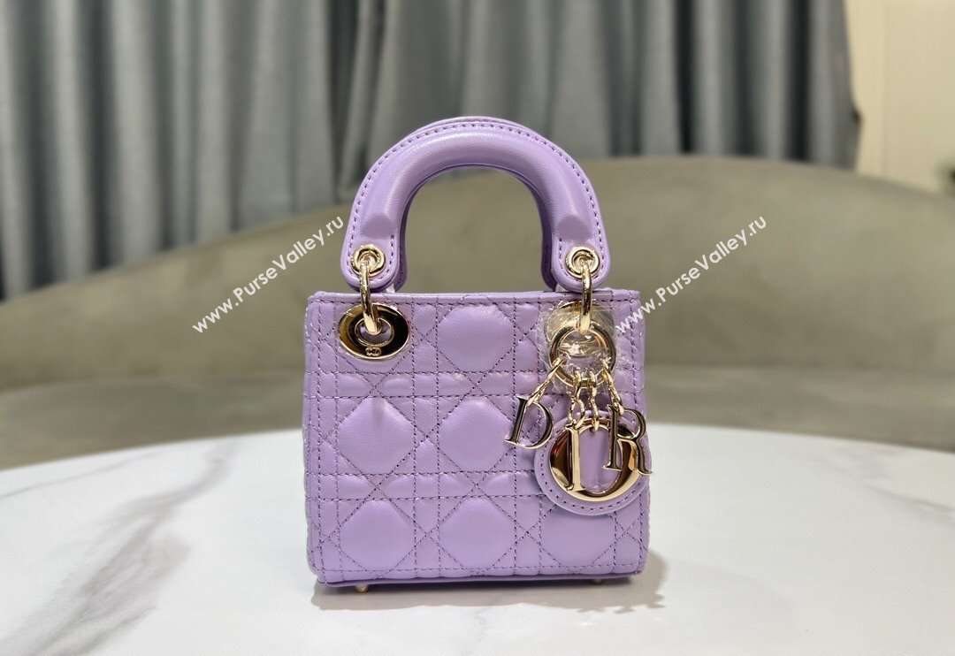 Dior Micro Lady Dior Bag in Lilac Purple Cannage Lambskin 2024 0523 (BF-240523063)