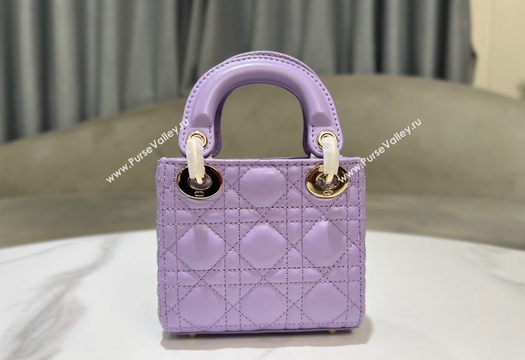 Dior Micro Lady Dior Bag in Lilac Purple Cannage Lambskin 2024 0523 (BF-240523063)