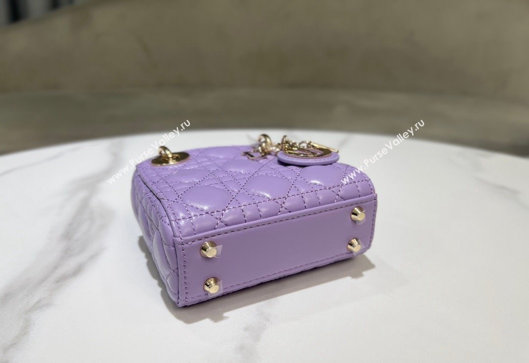 Dior Micro Lady Dior Bag in Lilac Purple Cannage Lambskin 2024 0523 (BF-240523063)