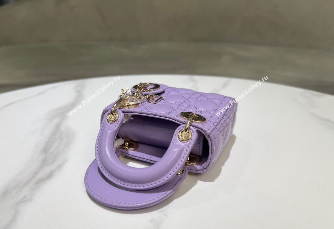 Dior Micro Lady Dior Bag in Lilac Purple Cannage Lambskin 2024 0523 (BF-240523063)