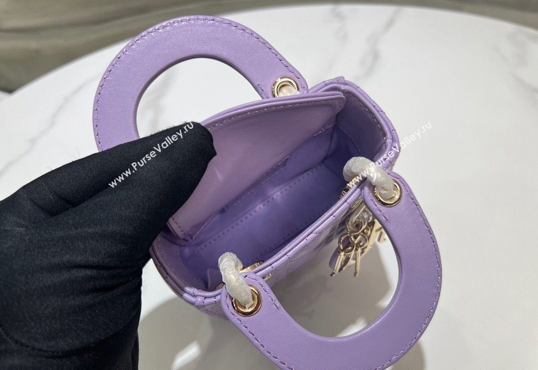 Dior Micro Lady Dior Bag in Lilac Purple Cannage Lambskin 2024 0523 (BF-240523063)