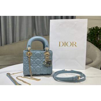 Dior Mini Lady Dior Bag in Sky Blue Cannage Lambskin 2024 0523 (XXG-240523065)