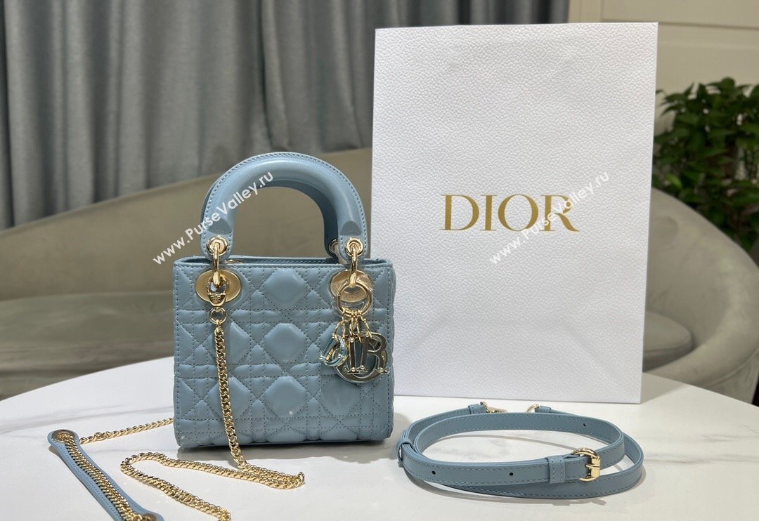 Dior Mini Lady Dior Bag in Sky Blue Cannage Lambskin 2024 0523 (XXG-240523065)