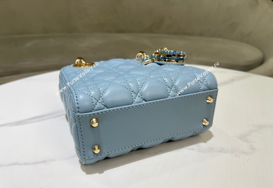 Dior Mini Lady Dior Bag in Sky Blue Cannage Lambskin 2024 0523 (XXG-240523065)