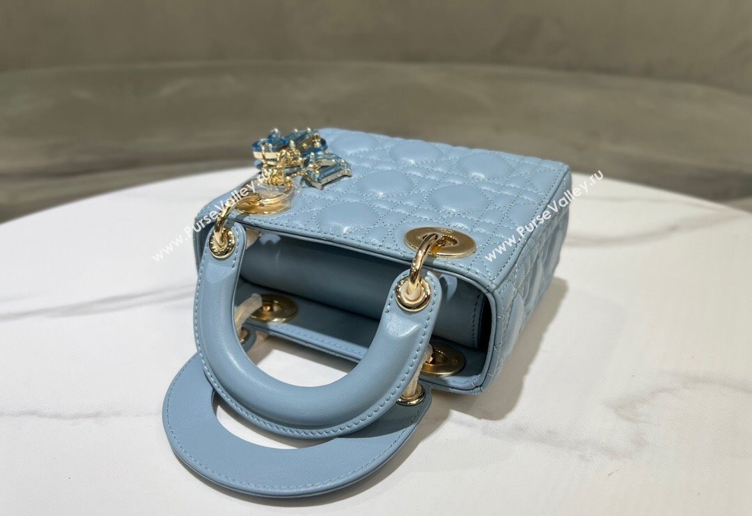 Dior Mini Lady Dior Bag in Sky Blue Cannage Lambskin 2024 0523 (XXG-240523065)