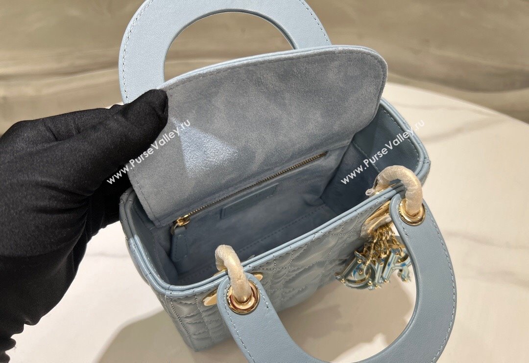 Dior Mini Lady Dior Bag in Sky Blue Cannage Lambskin 2024 0523 (XXG-240523065)