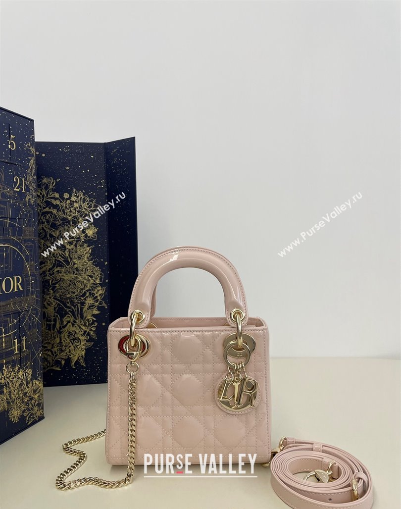 Dior Mini Lady Dior Bag in Powder Pink Cannage Patent Calfskin 2024 0523 (XXG-240523056)