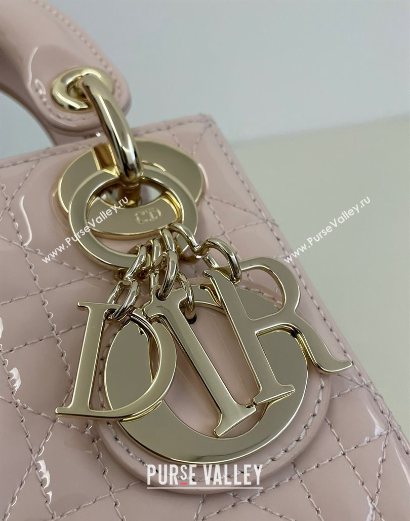 Dior Mini Lady Dior Bag in Powder Pink Cannage Patent Calfskin 2024 0523 (XXG-240523056)