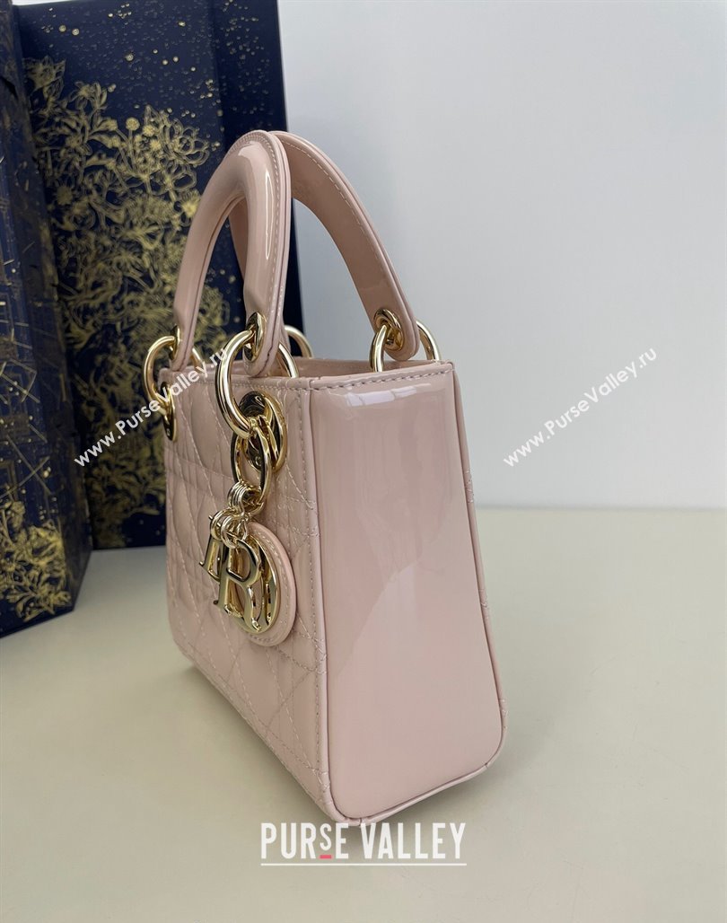 Dior Mini Lady Dior Bag in Powder Pink Cannage Patent Calfskin 2024 0523 (XXG-240523056)