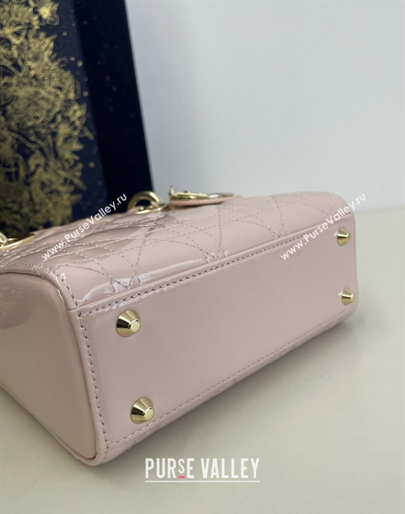 Dior Mini Lady Dior Bag in Powder Pink Cannage Patent Calfskin 2024 0523 (XXG-240523056)