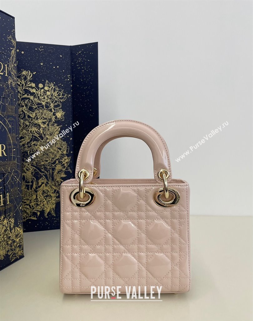 Dior Mini Lady Dior Bag in Powder Pink Cannage Patent Calfskin 2024 0523 (XXG-240523056)