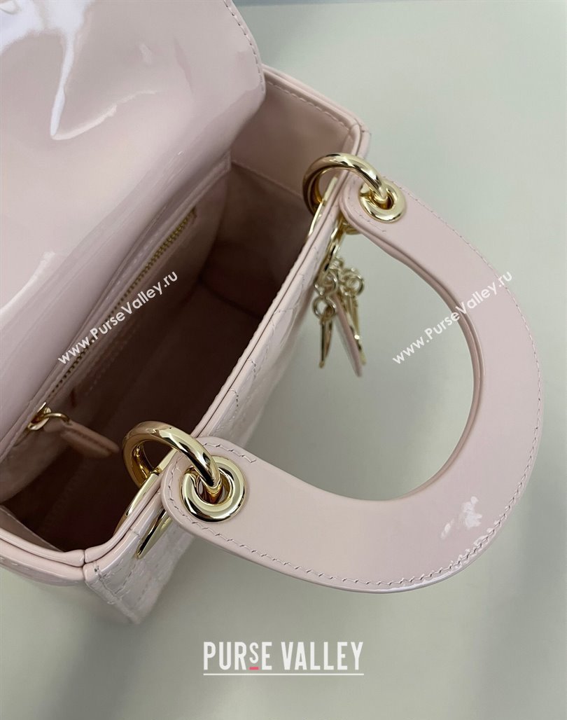 Dior Mini Lady Dior Bag in Powder Pink Cannage Patent Calfskin 2024 0523 (XXG-240523056)