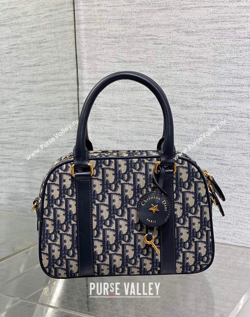 Dior Medium D-Vibe Bowling Bag in Blue Oblique Jacquard 2024 (XXG-240523037)