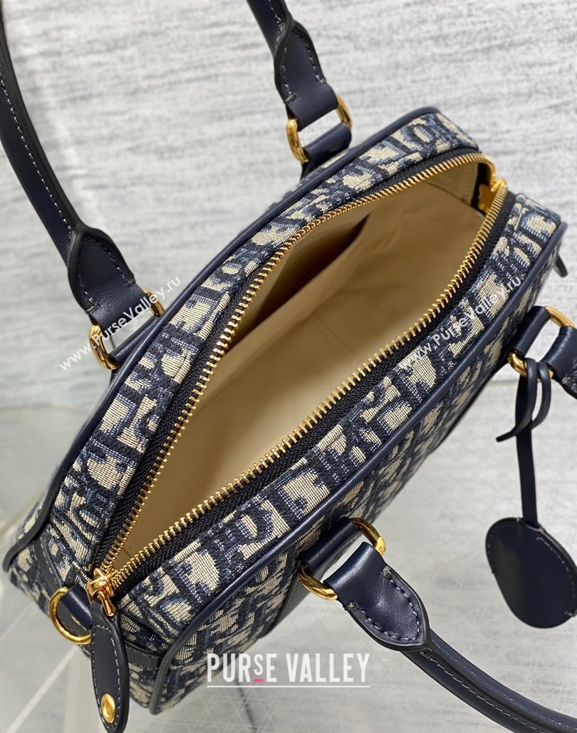 Dior Medium D-Vibe Bowling Bag in Blue Oblique Jacquard 2024 (XXG-240523037)